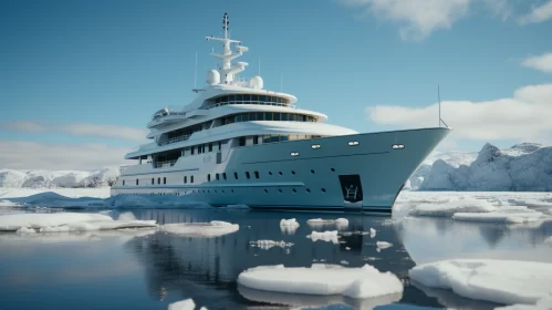 Luxury Ocean Yacht Amidst Arctic Ice Boulders