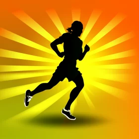 Sprinting Female Athlete Silhouette in Metallic Rotation Style