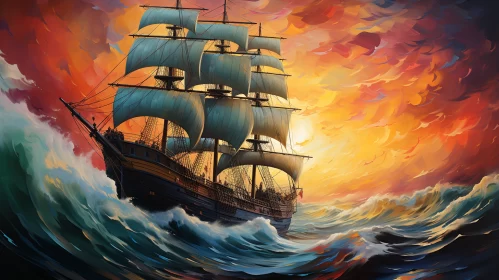Ocean Sunset Sailing Adventure - Tumblewave Style Painting