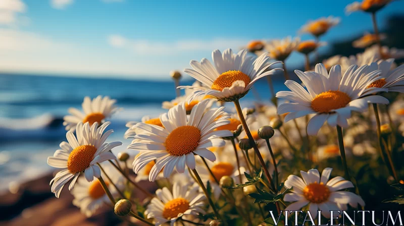 Golden Light Romance: White Daisies by the Beach