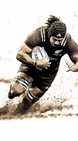 Ultra-HD Monochrome Rugby Player Image with Maori Art Elements & Abstract Aesthetic