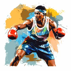 Vivid Yombe Art Style African Boxer Illustration with Ferrania P30 Techniques