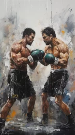 Realistic Boxing Match Painting in Emerald and Black Palette