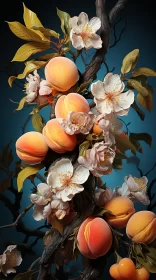 Surrealistic Floral Rococo Artwork: Peaches on a Branch