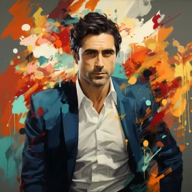 Captivating Digital Painting of a Sophisticated Man in a Vibrant Suit