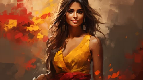 Neo-Impressionist Art of Woman in Autumn Dress