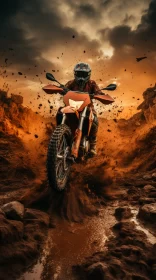 Dirt Bike Action Scene in Orange and Bronze Hues