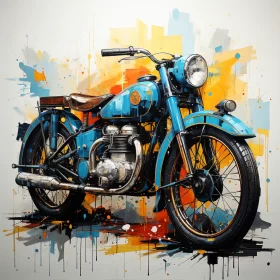 Soviet Realism Motorcycle Art in Azure and Amber Hues