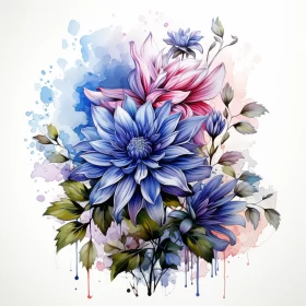 Watercolor Dahlia Flower in Realism with Fantasy Elements
