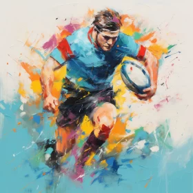 HD Impressionist Oil Painting of Sprinting Rugby Player in Vibrant Colors