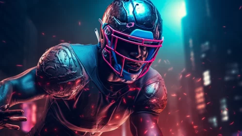Futuristic Football Player Running Amidst Neon Lights