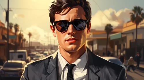 Confident and Stylish Man in Sunglasses and Suit: A Captivating and Glamorous Portrait of a Modern C