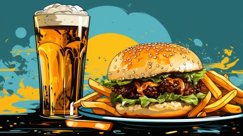 Burger and Beer - A Nostalgic Graffiti-Inspired Vector Illustration