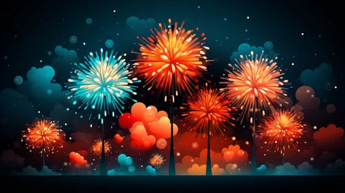 Colorful Fireworks Illustration - A Romantic Night Sky