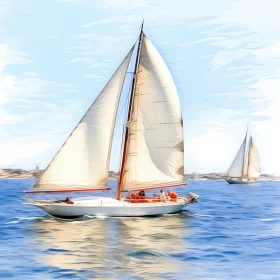 Impressionist Sailboats Painting: Blend of Traditional Techniques & Digital Enhancement