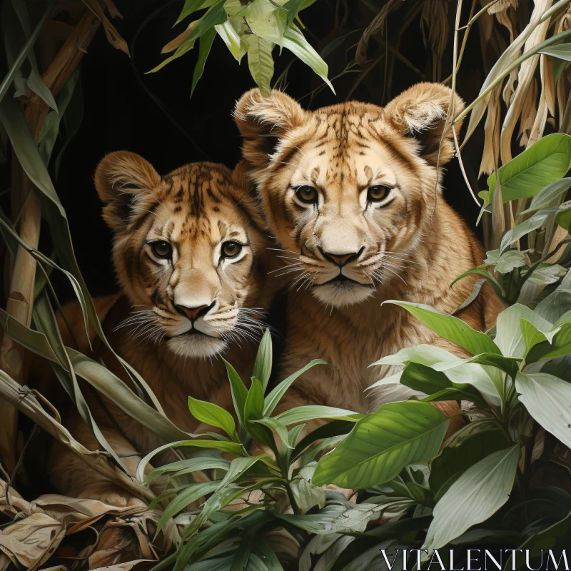 Chiaroscuro Portraiture of Lion Cubs in the Jungle