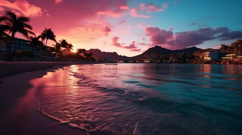 Enchanting Sunset-Kissed Landscape with Azure and Dark Pink Skies