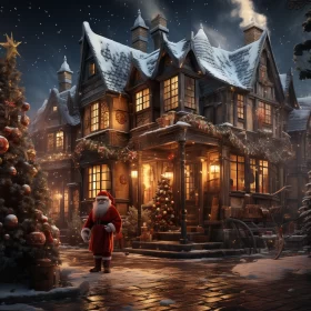 Christmas Village Night Scene with Santa Claus - Atmospheric Villagecore Aesthetic
