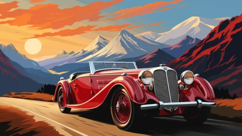 Classic Car Journey in Art Nouveau Style Illustration - AI Art images