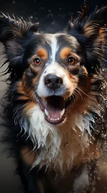 Joyous Dog Mid-Stride in Striking Indigo and Amber Hues