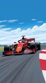Glossy Red Ferrari F1 Racing Car Speeding on Detailed Track - Cartoon Realism  - AI Generated Images