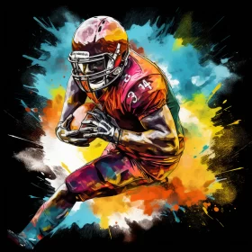 American Football Player in Action with Colorful Backdrop