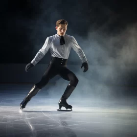 Graceful Man Dancing on Ice Rink Amidst Dramatic Lighting
