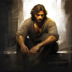 Captivating and Evocative Digital Painting of a Man on a Grand Staircase