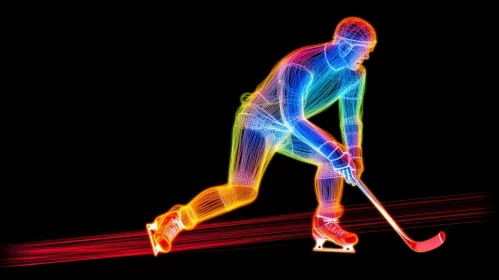 3D Neon Hockey Player Depiction in Olympic Game