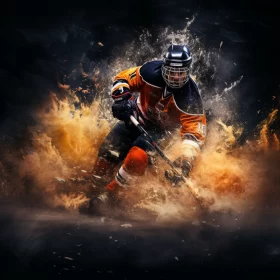 Dramatic Hockey Player in Motion Surrounded by Smoke