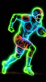 Vivid Neon Silhouette of Flying Football Player with Detailed Anatomical Formations and Shading