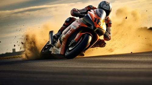 8K HD Photorealistic Art of Motorcycle Racer on Dusty Track in Vivid Hues