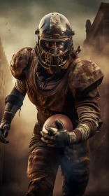 Football Player Sprinting in Apocalyptic Cityscape
