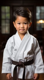 Traditional Karate Gear Dressed Young Boy's Candid Portrait