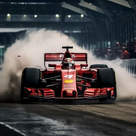 Nighttime Ferrari Race on Concrete Track in Chinapunk Style  - AI Generated Images