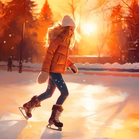 Autumn Park Ice Skating: A Magical Digital Painting