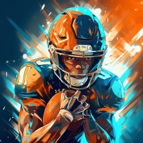Manga-Inspired Fantasy Football Painting in Vivid Cyan & Orange