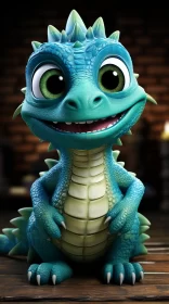 Cute Animated Dragon Illustration in Emerald and Blue