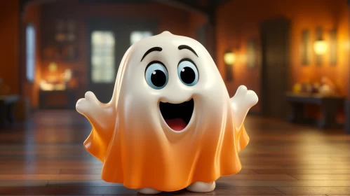 Charming Halloween Ghost in Cozy Living Room