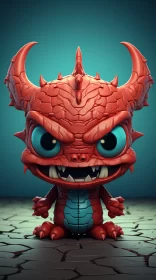 Red Monster Toy in Zbrush Style with Hellish Background