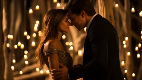 Romantic Embrace Amidst Glistening Lights