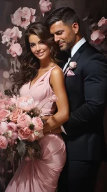 Romantic Wedding Portrait Amidst Pink Flowers