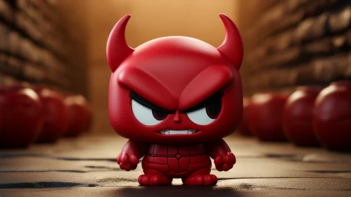 Cartoonish Red Devil Action Figure in a Hallway