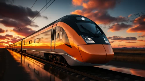 Futuristic Train at Sunset - Artistic Rendering