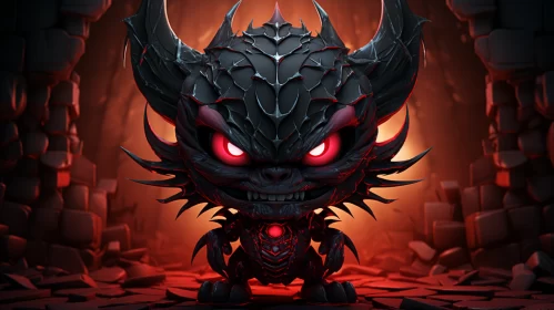 Cartoon Black Demon in Dark Cave - Aggressive Digital Illustration