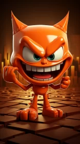 Orange Grotesque Cat Character - Playful 3D Animation Scene