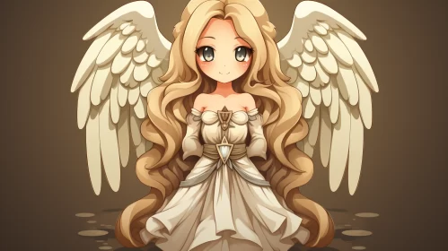 Anime Angel Art in Dark White and Beige - Cartoonish Game Art
