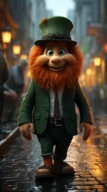 Cartoon Leprechaun in City Street: Detailed Furry Art