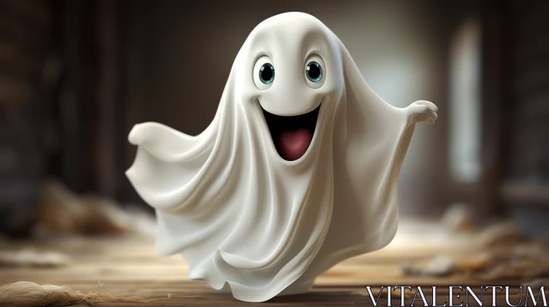 Playful Ghost Hovering Above Wooden Floor - Artistic Representation