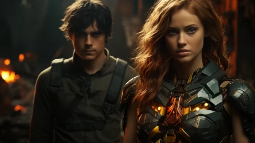 Captivating Movie Characters in Bronze and Orange